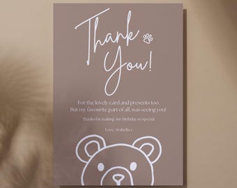 Bear Baby Shower Thank You Card, Teddy Bear Baby Thank You, Baby Shower Thank You Template, Editable Canva, Digital Download A5