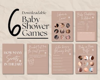 Baby Shower Games Bundle Printable, Neutral Baby Shower Games, Minimalist Beige Baby Shower, Instant Download, Unisex Baby Shower Games Pack