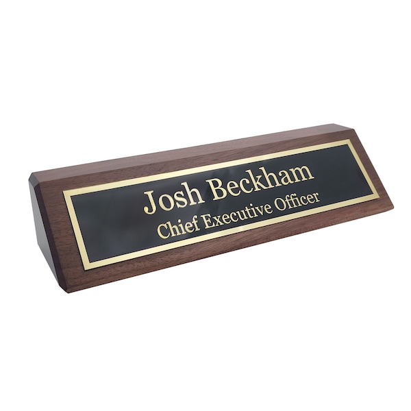 Elegant Wood Name Plate for Desk | Custom Desk Name Plate Personalized Gift for Office, The Perfect Engraved Name Plaque - Walnut Finish
