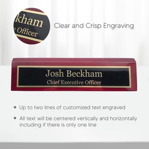 Wood Name Plate for Desk | Custom Desk Name Plate Personalized Gift for Office, The Perfect Engraved Plaque - Rosewood or Black Piano Finish