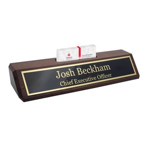Wood Desk Name Plate w/card holder | Custom Desk Name Plate Personalized Gift for Office, The Perfect Engraved Name Plaque - Walnut Finish