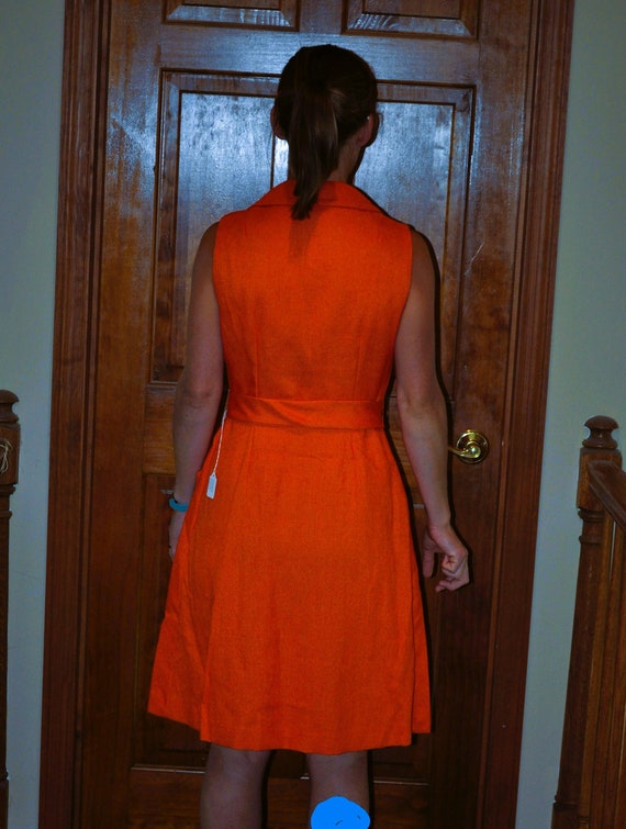 Vintage ~ 1950s Bright Orange Sleeveless Wrap Dre… - image 3