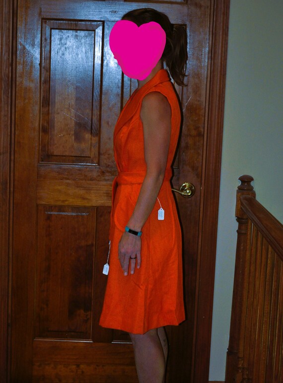 Vintage ~ 1950s Bright Orange Sleeveless Wrap Dre… - image 2