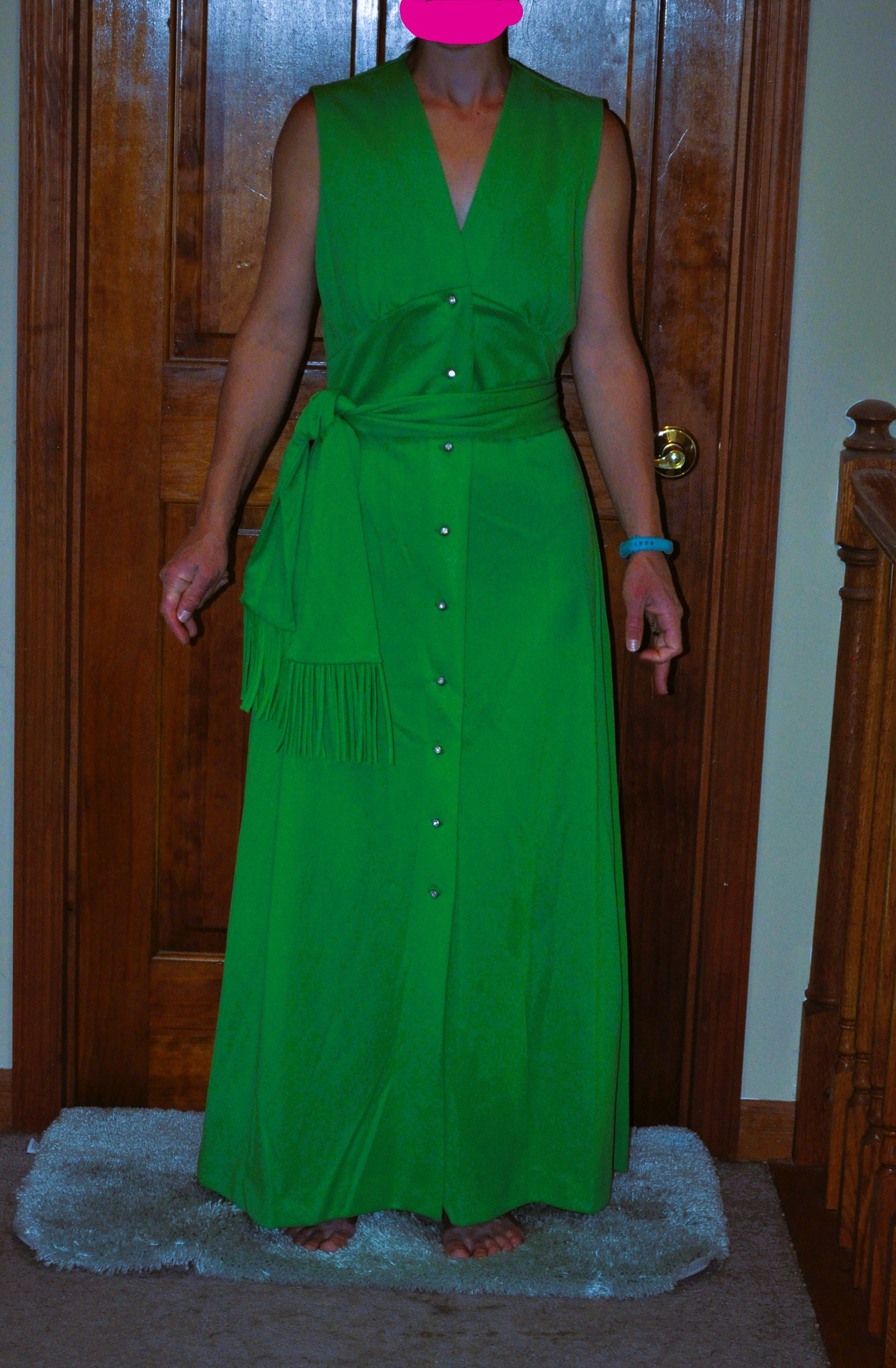 Vintage ~ 1970s Grass Green Sleeveless Floor Length Dress by Joan Curtis