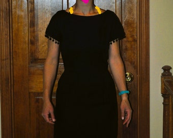 Vintage ~ 1960s Black Knit Princess Style Boatneck Cocktail Dress by Jonathan Logan