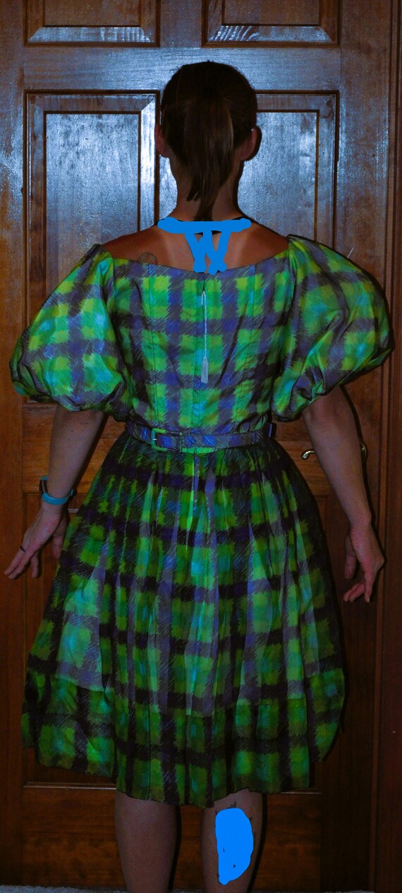 Vintage ~ 1950's Navy Blue, Lime Green & Teal Pla… - image 3