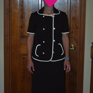 Vintage ~ 1960s Navy Blue with White Trim 2-piece Jacket Dress by Koret of California