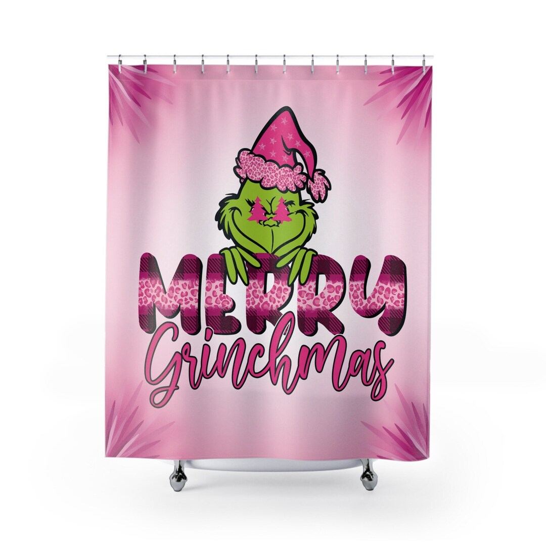 Pink Grinchy Christmas Shower Curtain Fun Theme for Bathroom Etsy