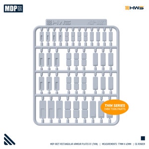 MDP-002T Rectangular Armour Plates 01 (Thin). 3D Resin Detail Parts For Plastic Model Kits.