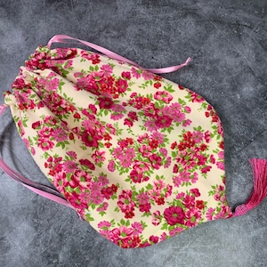 Pink Floral Reticule Handbag Regency Drawstring Purse
