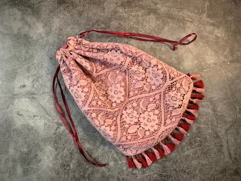 Vintage Handbags, Purses, Bags *New*     Pink Lace Reticule Handbag Regency Drawstring Purse  AT vintagedancer.com