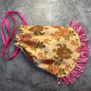 Mini Beige and Pink Floral Reticule Handbag Regency Drawstring Purse