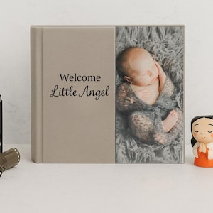 Gepersonaliseerd linnen babygeheugenboek: mijlpalen eerste jaar, dagboek newborn, douchecadeau, fotoalbum