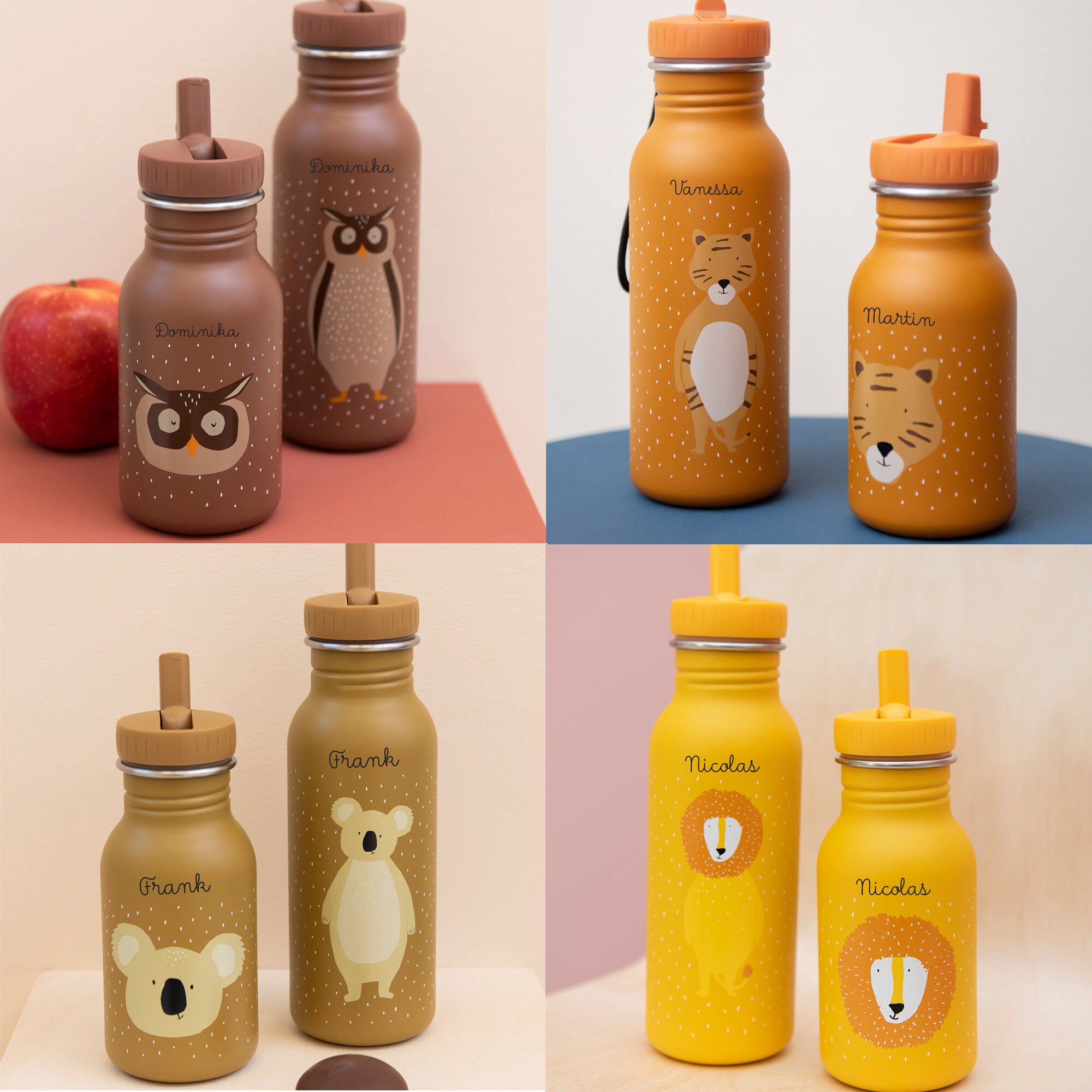 Kinder Edelstahl Trinkflasche mit Namen personalisiert / Kita / Trixie