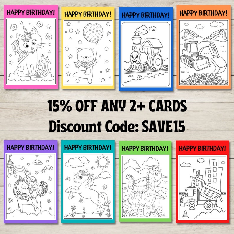 ELEPHANT Coloring Card for Child Happy Birthday Card for Kid - Etsy