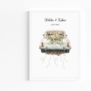 Personalisiertes Geldgeschenk zur Hochzeit | Hochzeitsgeschenk | Bild | Just Married Auto | Hochzeitsauto als personalisierbares Bild