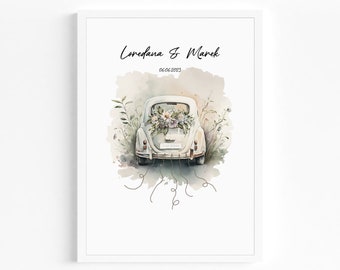 Money gift for the wedding can be personalized Wedding gift | Image | Just Married Car | Wedding car as a customizable picture