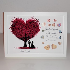 Geldgeschenk zur Hochzeit | Hochzeitsgeschenk | roter Herzbaum | personalisierbar mit bereits ausgeschnittenen Herzen