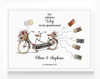 Geldgeschenk zur Hochzeit personalisierbar, Wedding Bike,  Just Married Poster mit Spruch