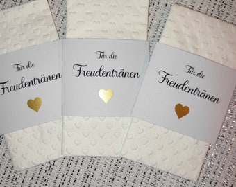 Freudentränen geprägte Taschentücher zur Hochzeit OHNE Personalisierung goldfarben Herz  verschiedene Prägungen mit Banderole