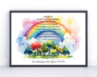 Patenbrief | Geschenk zur Taufe | personalisierbar | Regenbogen Taufgeschenk | Wandbild