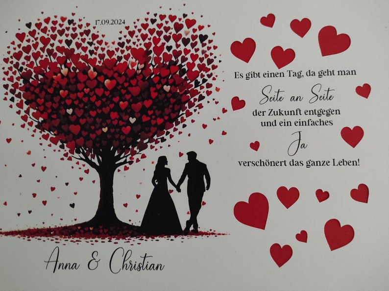 Money gift for the wedding Wedding gift Personalized with hearts already cut out A4 Druck Ohne Rahmen