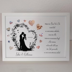 Geldgeschenk zur Hochzeit | Hochzeitsgeschenk Bild | Liebe #2 | personalisierbar mit ausgeschnittenen Herzen