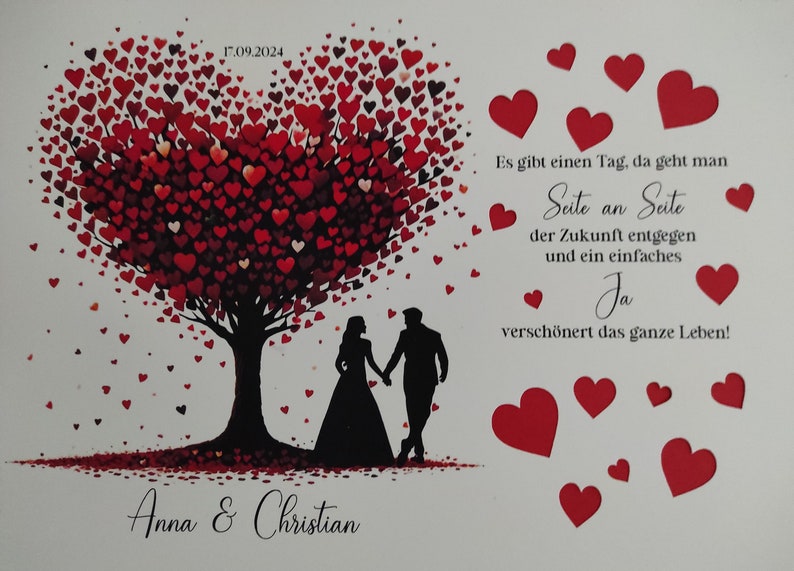 Geldgeschenk zur Hochzeit Hochzeitsgeschenk personalisierbar mit bereits ausgeschnittenen Herzen Bild 8