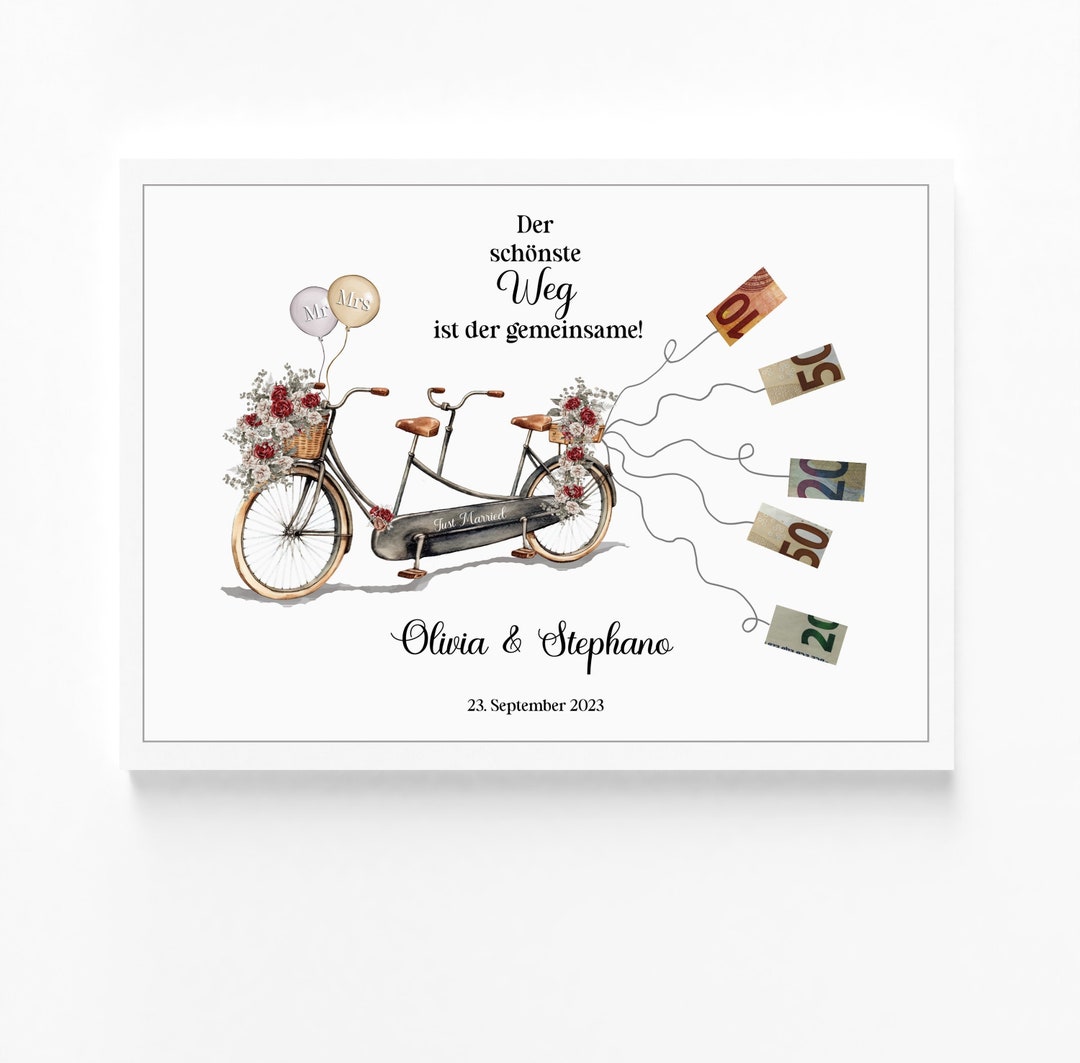 Geldgeschenk zur Hochzeit personalisierbar, Wedding Bike, Just Married