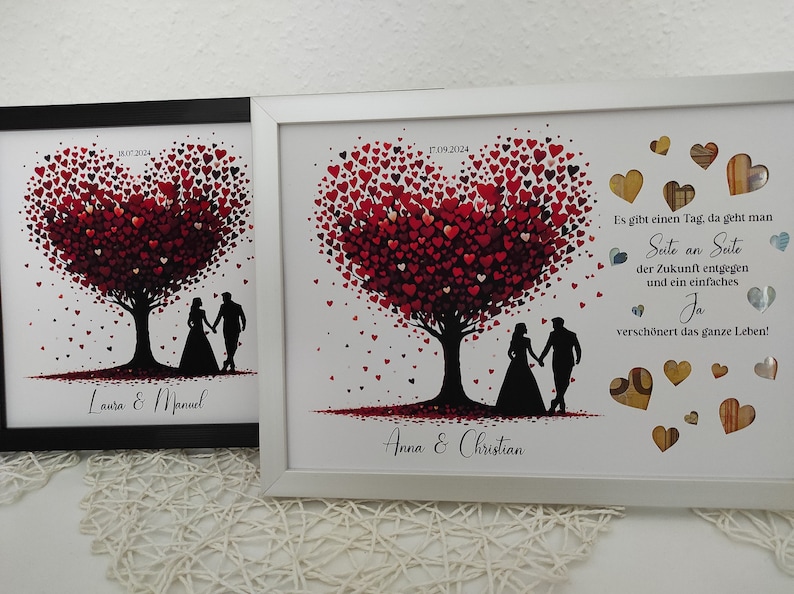 Geldgeschenk zur Hochzeit Hochzeitsgeschenk personalisierbar mit bereits ausgeschnittenen Herzen Bild 2