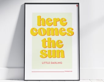 Plakat The Beatles | Teksty piosenek Here Comes The Sun Wydruk | Plakat muzyczny | A4 A3 | Koncert gig | Typografia | Pobieranie cyfrowe