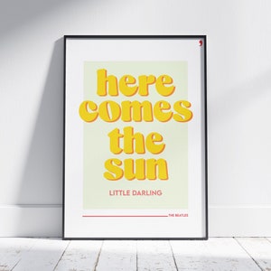 The Beatles Poster | Here Comes The Sun Lyrics Print | Music Poster | A4 A3 | Gig Concert | Typography | Digital Download