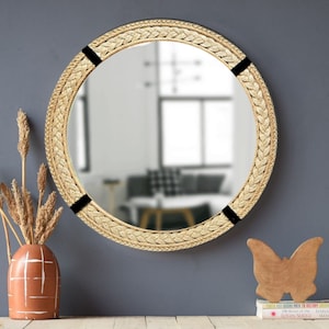 Handmade Wall Rope Mirror Rustic Round Hanging Mirror offWhite & Black Rope Mirror Wall Decor Coastal Nautical Mirror Bathroom Vanity Mirror
