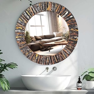 Handmade Wooden Wall Mounted Mirror with Antique Frame Round Wall Mounted Mirror for Home Mirror for Wall Decoration