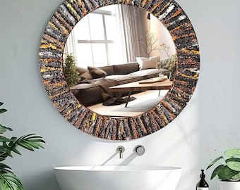 Handmade Wooden Round Wall Mirror: Antique Style Frame
