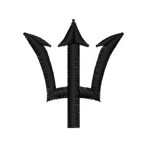 Puede incluir: Símbolo de tridente negro con tres puntas, un diseño clásico a menudo asociado con los dioses del mar y la mitología.