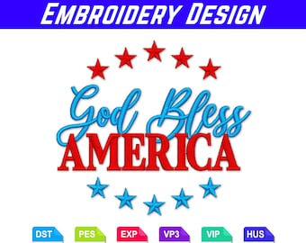God Bless America Embroidery Design | Patriotic USA Embroidery File