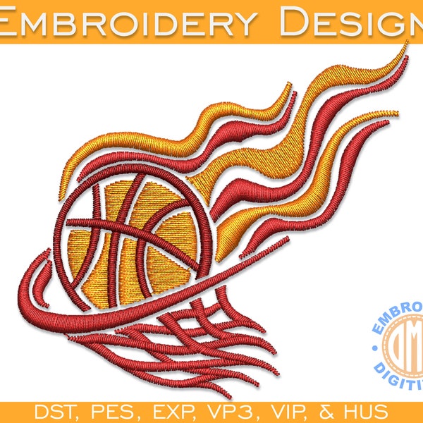 Basketball with Flames Embroidery Design