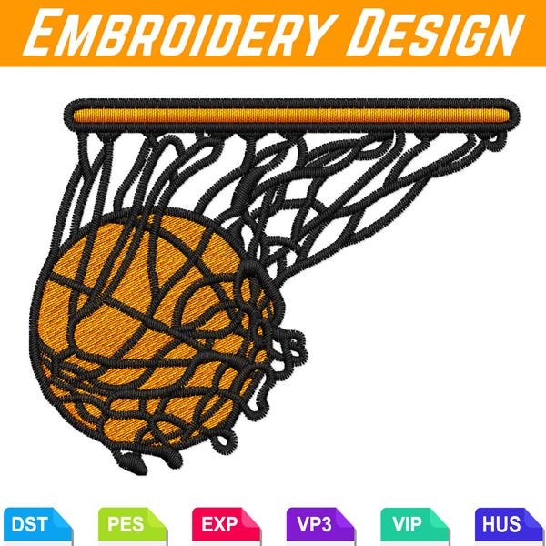 Diseño de bordado del logo de baloncesto / Descarga instantánea