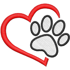 Love Heart Dog Paw Embroidery Design