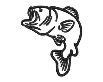 Bass Fish Outline Fishing Embroidery Design