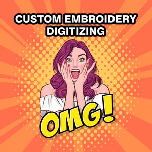 May include: A surprised woman with pink hair and a white top says "OMG!" in a yellow speech bubble. The background is a bright orange with a yellow polka dot pattern.