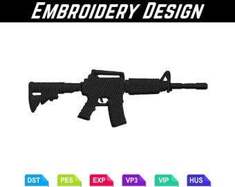 M4 Carbine Silhouette Embroidery Design | Military Tactical Rifle Digital File