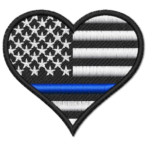 Thin Blue Line Heart Flag Machine Embroidery Design