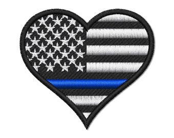 Thin Blue Line Heart Flag Machine Embroidery Design