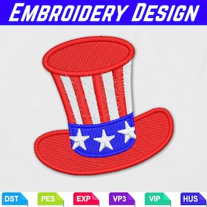 Uncle Sam Patriotic Hat Embroidery Design