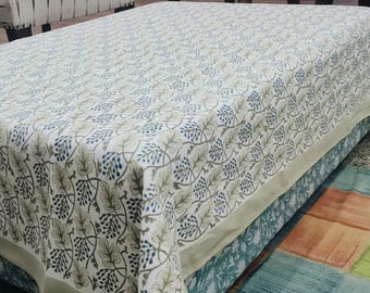 Groen tafelkleed met blokprint, Frans tafelkleed, boho-bruiloft op maat gemaakt tafeldecor, rechthoekige tafelkleed Indiase bloemen katoenen rechthoek