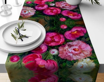 Pink Floral Table Runner, Roses Table Decor, Farmhouse Runners