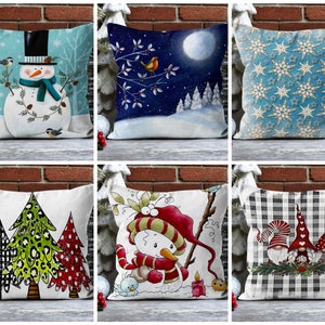 Funda de almohada navideña, funda de almohada navideña de muñeco de nieve, funda de almohada navideña de copos de nieve, decoración navideña, decoración navideña para el hogar