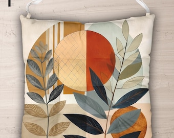 Ensemble de coussins de chaise botaniques modernes, coussins de chaise feuilles abstraites avec attaches, coussin de chaise de salle à manger milieu du siècle, coussin d'assise bohème